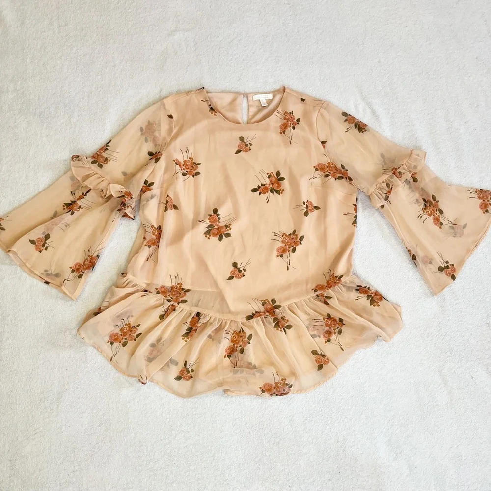 SOLD✖️LC Lauren Conrad Floral Chiffon Shirt Ruffles Spring Size XL - Picture 2 of 11